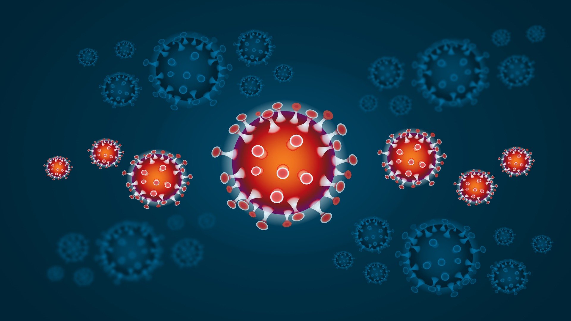 Coronaviren vor blauem Hintergrund